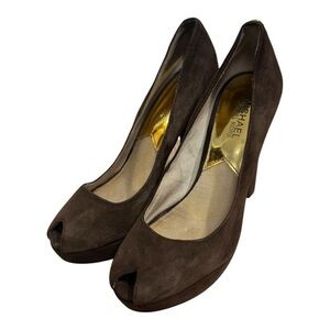 Michael Kors Lesly Brown Suede Platform Peep Toe High Heel Pumps Women’s 8.5M